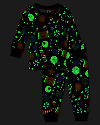 Pyjama ajusté en coton pour bébé et tout-petit, motif bonbons d'Halloween phosphorescents