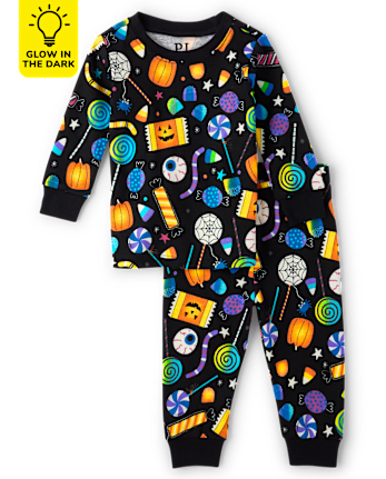 Pyjama ajusté en coton pour bébé et tout-petit, motif bonbons d'Halloween phosphorescents