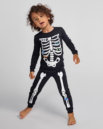 Pyjama en coton ajusté à motif squelette phosphorescent pour bébé et tout-petit - BLACK