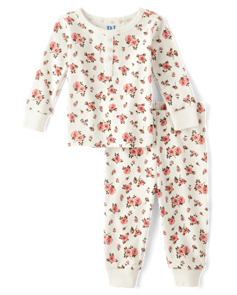 Baby And Toddler Girls Floral Henley Snug Fit Cotton Pajamas