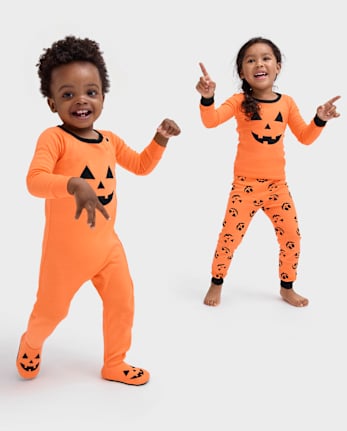 Pyjama une pièce ajusté en coton à motif citrouille pour bébé et enfant