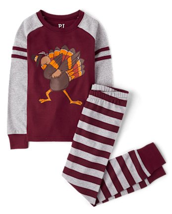 Unisex Kids Thanksgiving Long Raglan Sleeve Turkey Dab Snug Fit Cotton Pajamas BURGUNDY The Children s Place