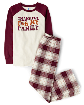 Unisex Kids Matching Family Thankful Cotton And Flannel Pajamas