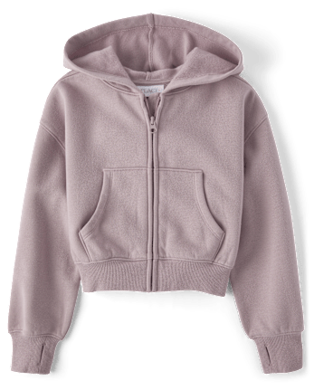 Girls Fleece Cropped Zip Up Hoodie