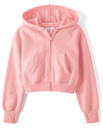 Girls Fleece Cropped Zip Up Hoodie