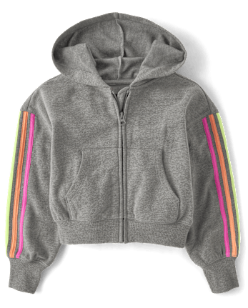 Girls Side Stripe Fleece Cropped Zip Up Hoodie
