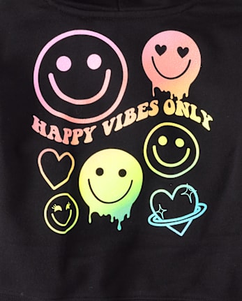 Sweat à capuche court zippé en polaire arc-en-ciel Happy Vibes pour fille