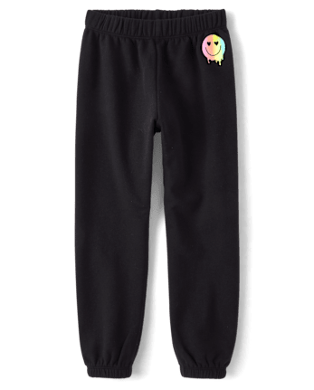 Pantalon de jogging en polaire Happy Face arc-en-ciel pour fille