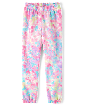 Girls Rainbow Tie Dye Fleece Jogger Pants