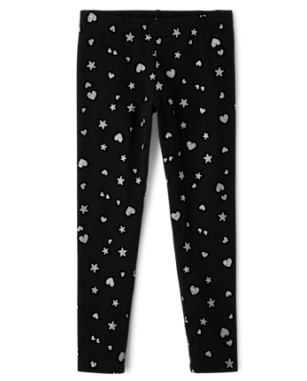 Girls Glitter Heart Star Leggings