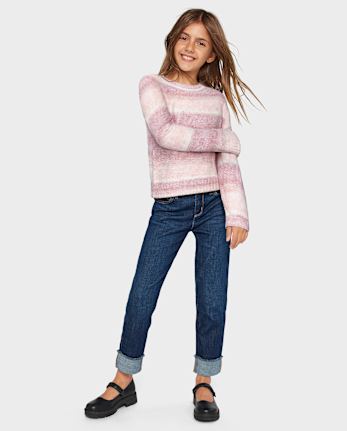 Girls Roll Cuff Straight Jeans