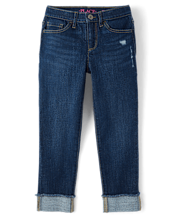 Girls Roll Cuff Straight Jeans