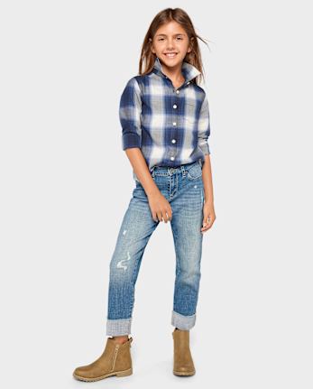 Girls Roll Cuff Straight Jeans MEDIUM WASH The Children s Place