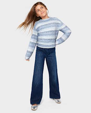 Girls Patch Pocket Wide Leg Jeans