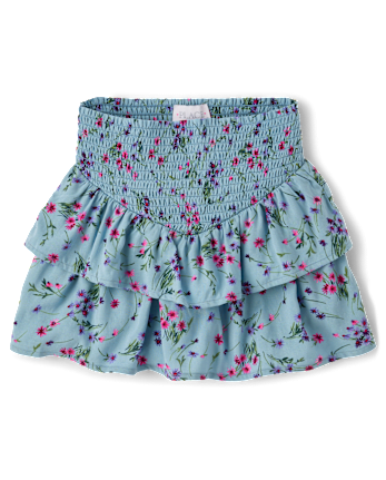 Girls Floral Smocked Tiered Skort