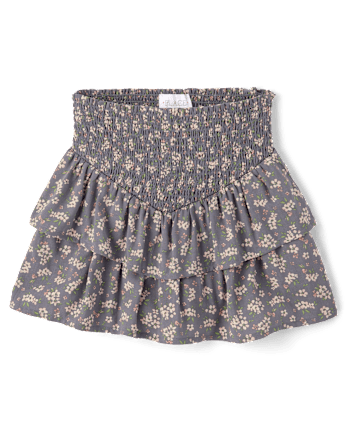 Girls Floral Smocked Tiered Skort