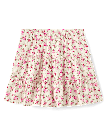 Girls Floral Tiered Skirt