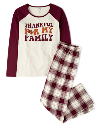 Womens Matching Family Thankful Cotton And Flannel Pajamas