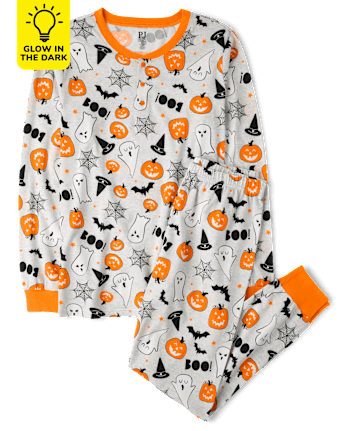 Mens Matching Family Glow Halloween Henley Cotton Pajamas