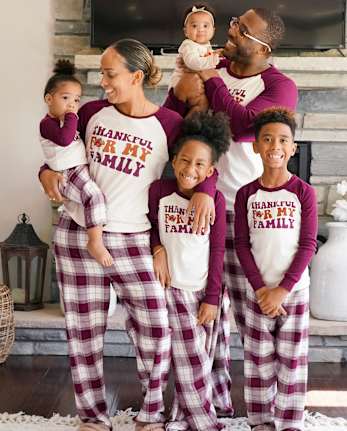 Mens Matching Family Thankful Cotton And Flannel Pajamas