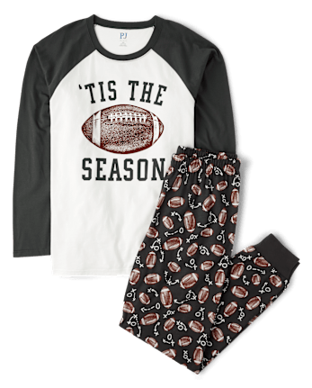 Mens Matching Family Long Raglan Sleeve Football Cotton Pajamas GRAY The Children s Place
