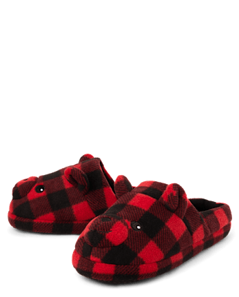 Adult Matching Family Buffalo Plaid Bear Slippers