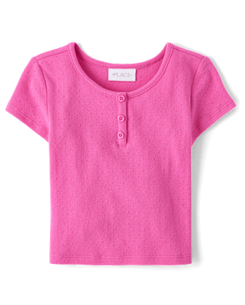 Top de punto con cuello henley para niña