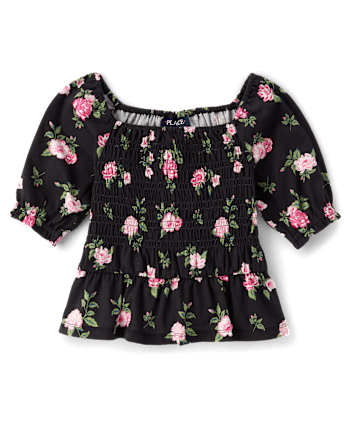 Girls Floral Smocked Top