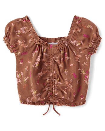 Girls Floral Cinch Front Top