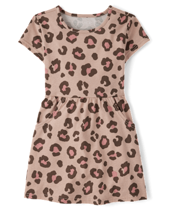 Girls Leopard Pocket Dress
