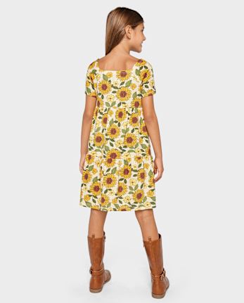 Girls Sunflower Tiered Dress