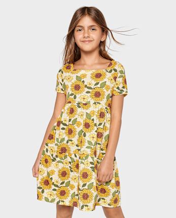 Girls Sunflower Tiered Dress