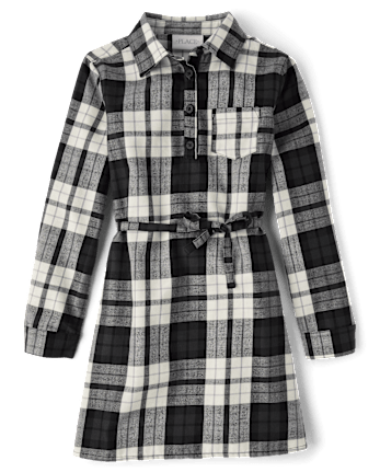 Girls Plaid Flannel Shirt Dress - BUNNYS TAIL