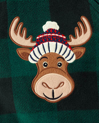 Baby And Toddler Matching Family Buffalo Plaid Moose Microfleece Footed One Piece Pajamas