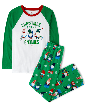 Unisex Adult Matching Family Glow Christmas Gnomies Cotton And Microfleece Pajamas