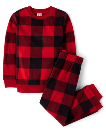 Kids Matching Family Buffalo Plaid Microfleece Pajamas