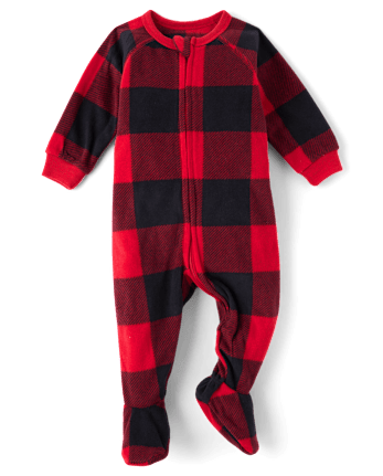 Unisex Baby And Toddler Matching Family Buffalo Plaid Microfleece Footed One Piece Pajamas