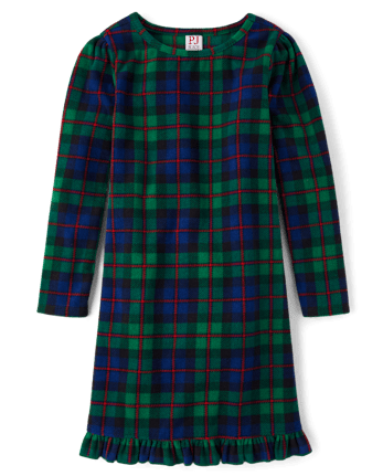 Chemise de nuit à volants en micropolaire à carreaux tartan pour filles