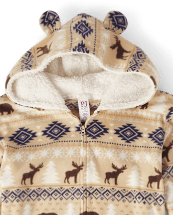 Adult Matching Family Bear Fairisle Microfleece Hooded One Piece Pajamas