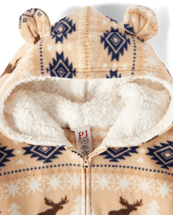 Unisex Kids Matching Family Bear Fairisle Microfleece Hooded One Piece Pajamas