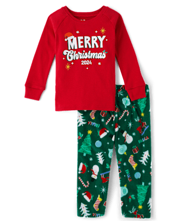 Unisex Baby And Toddler Matching Family Long Raglan Sleeve Merry Christmas 2024 Snug Fit Cotton And Microfleece Pajamas GREEN The Children s Place