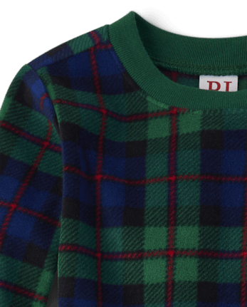 Pijamas unisex de micropolar a cuadros familiares a juego para bebés y niños pequeños