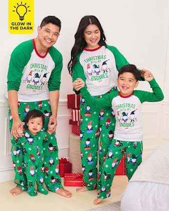 Unisex Kids Matching Family Glow In The Dark Long Raglan Sleeve Christmas Gnomies Snug Fit Cotton And Microfleece Pajamas GREEN The Children s Place