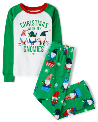 Unisex Kids Matching Family Glow Christmas Gnomies Snug Fit Cotton And Microfleece Pajamas