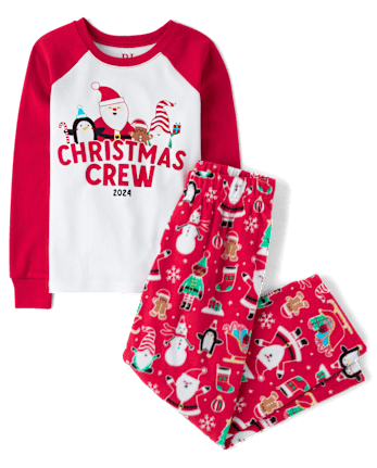 Unisex Kids Matching Family Christmas Crew 2024 Snug Fit Cotton And Microfleece Pajamas