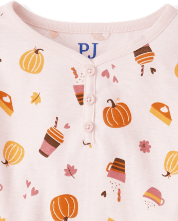 Girls Mommy And Me Pumpkin Spice Snug Fit Cotton Henley Pajamas