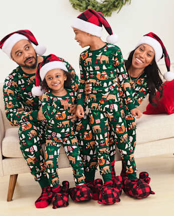 Unisex Adult Matching Family Christmas Long Sleeve Animal Print Cotton Pajamas GREEN The Children s Place