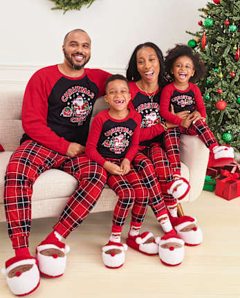 Unisex Adult Matching Family Long Raglan Sleeve Christmas Crew 2024 Cotton Pajamas RED The Children s Place