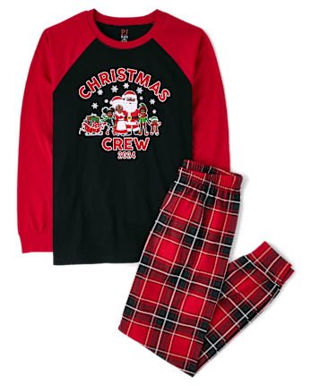 Unisex Adult Matching Family Long Raglan Sleeve Christmas Crew 2024 Cotton Pajamas RED The Children s Place