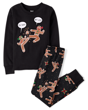 Boys Christmas Glow In The Dark Long Sleeve Gingerbread Ninja Snug Fit Cotton Pajamas BLACK The Children s Place